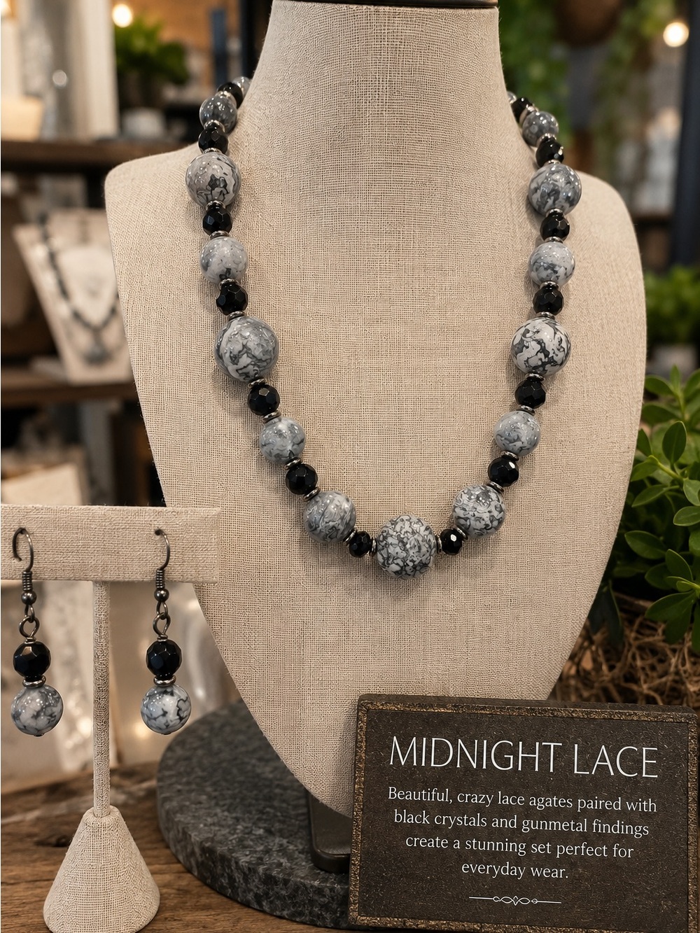 Midnight Lace Crazy Lace Agate Necklace & Earrings Set